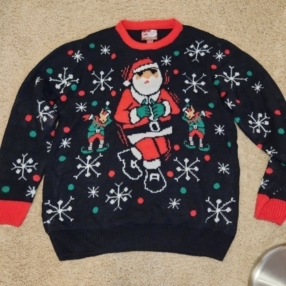 Dec 25 Ugly‎ Christmas Sweater Large Santa Dabbing Elves Holidays Party   READ
